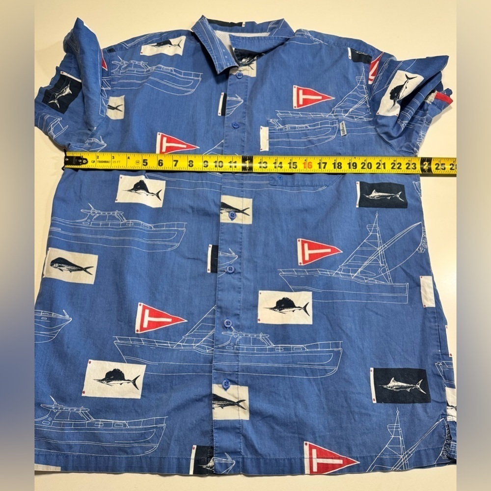 Columbia PFG Mens Large Blue Deep Sea Fishing Graphic Short Sleeve Vented Shirt - Picture 9 of 10